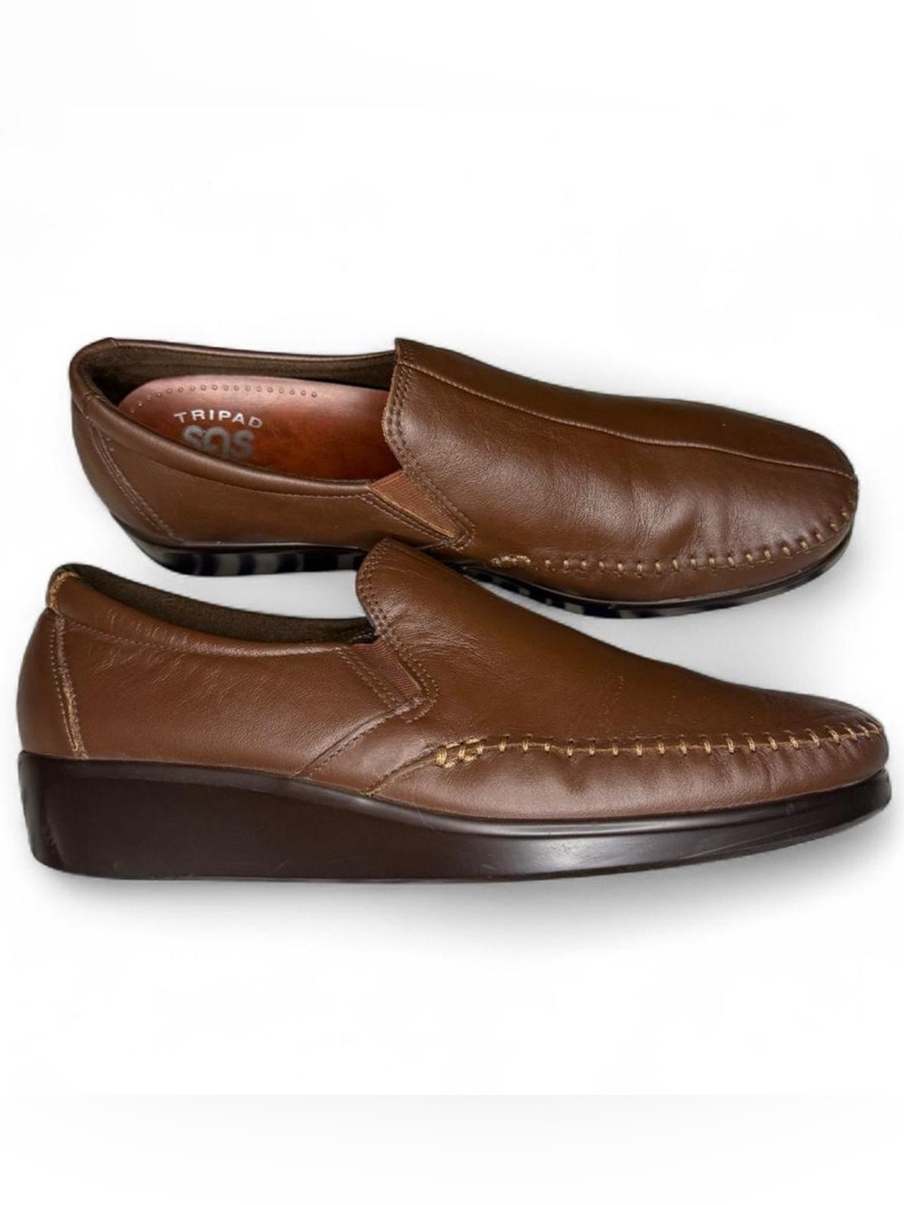 SAS Dream slip-on brown leather wedge heel loafer 10N - eclectic grandpa classic